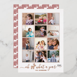 Oh deer what a year photo collage rose gold foil h foil holiday card