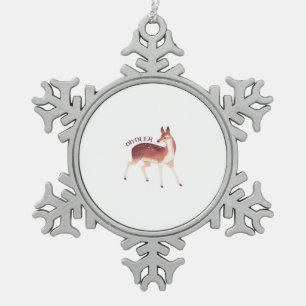 Oh Deer Whimsical Creative Design Snowflake Pewter Christmas Ornament