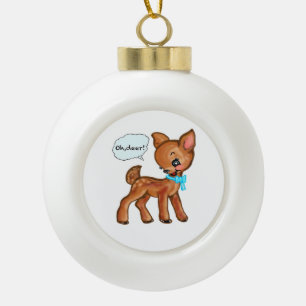 Oh Deer Whimsical Forest Vibe Ceramic Ball Christmas Ornament