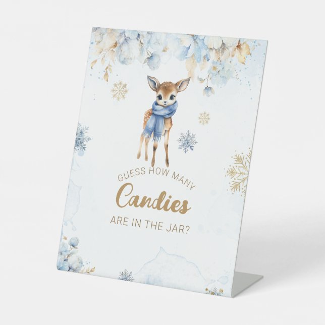 Oh Deer Winter Baby Boy Shower candies Game Pedestal Sign (Front)