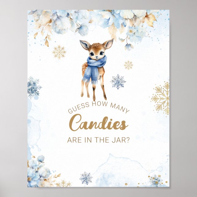 Oh Deer Winter Baby Boy Shower candies Game Poster (Front)