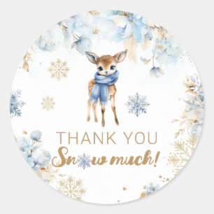Oh Deer Winter Baby Boy Shower Classic Round Sticker