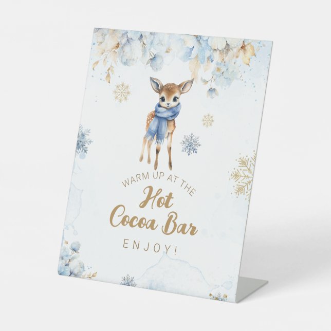 Oh Deer Winter Baby Boy Shower Cocoa Bar Pedestal Sign (Front)