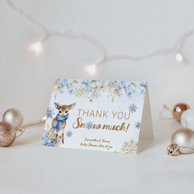 Oh Deer Winter Baby Boy Shower Diaper Thank You Card (Creator Uploaded)