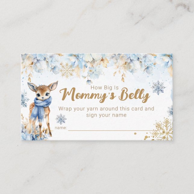 Oh Deer Winter Baby Boy Shower Mummy's Belly game Enclosure Card (Front)