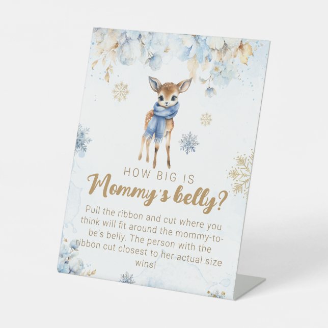 Oh Deer Winter Baby Boy Shower Mummy's Belly Game Pedestal Sign (Front)