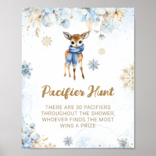 Oh Deer Winter Baby Boy Shower Pacifier Hunt Game Poster