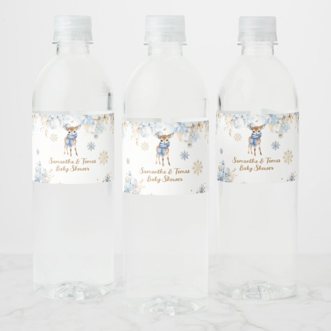 Oh Deer Winter Baby Boy Shower Welcome Water Bottle Label (Bottles)