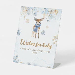 Oh Deer Winter Baby Boy Shower Wishes Game Pedestal Sign