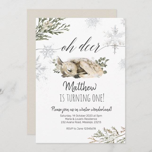 Oh Deer Winter Birthday invitation (Front/Back)