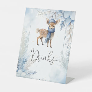 Oh Deer Winter Boy Baby Shower Drinks Pedestal Sign