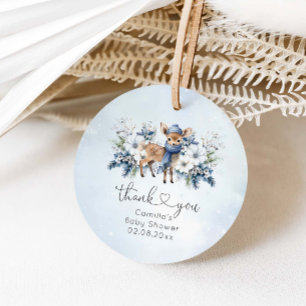 Oh Deer Winter Boy Blue Floral Baby Shower Favour Tags