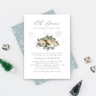 Oh Deer Winter Fawn Snowflake Baby Shower Invitation