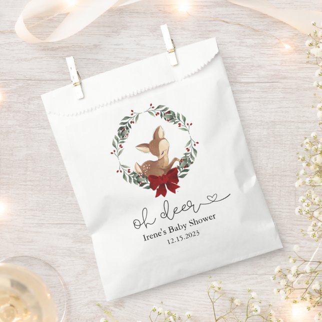Oh Deer Winter Greenery Baby Shower Favour Bags (Clipped)