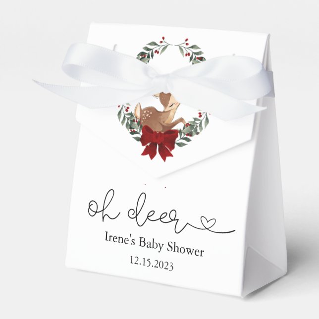 Oh Deer Winter Greenery Baby Shower Favour Box (Front Side)