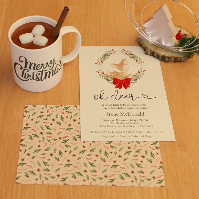 Oh Deer Winter Greenery Baby Shower Invitation (Creator Uploaded)