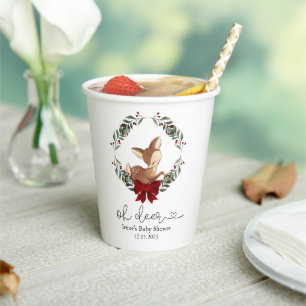 Oh Deer Winter Greenery Baby Shower Paper Cups
