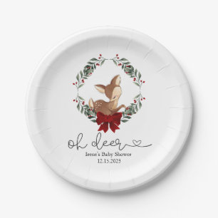 Oh Deer Winter Greenery Baby Shower Paper Plate