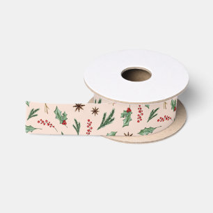 Oh Deer Winter Greenery Cream Satin Ribbon