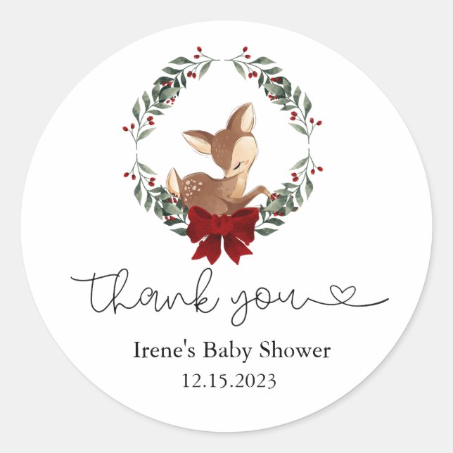 Oh Deer Winter Greenery Thank You  Classic Round Sticker (Front)