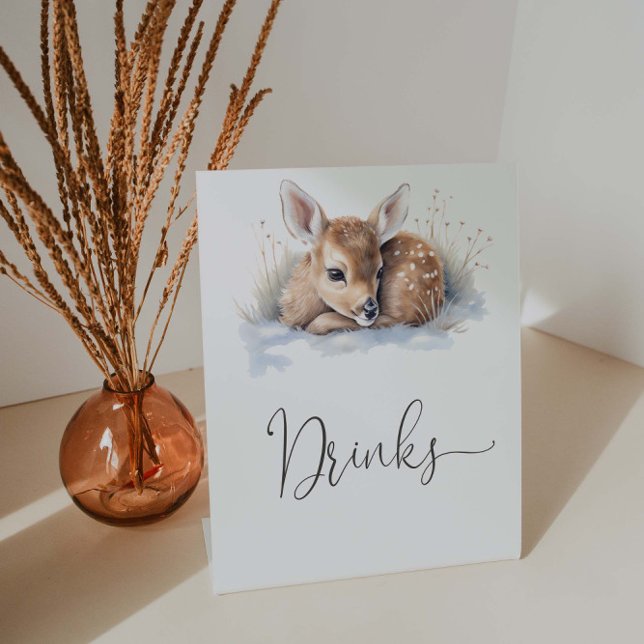 Oh Deer Winter Woodland Baby Shower Drinks Pedestal Sign (Creator Uploaded)