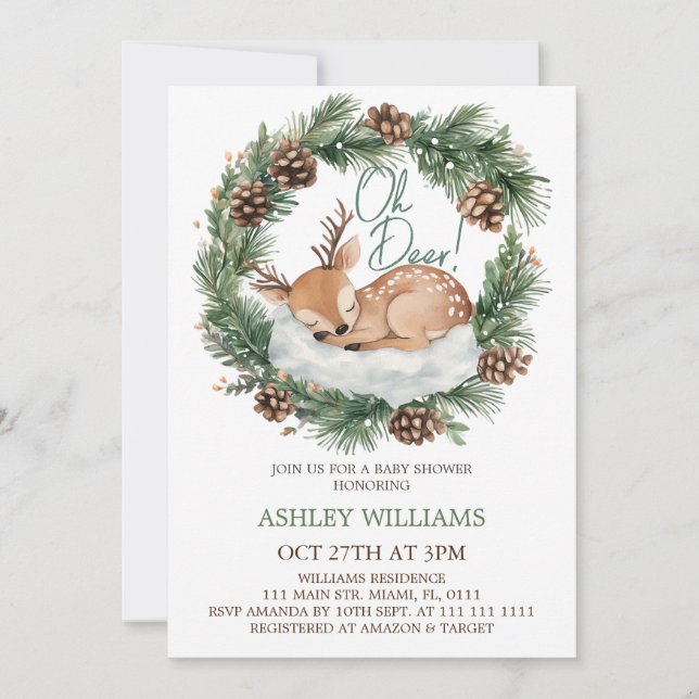 Oh Deer Winter Woodland Baby Shower Invitation (Front)