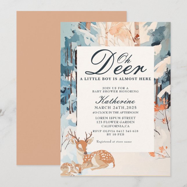 Oh Deer Winter Woodland Snowy Forest baby shower Invitation (Front/Back)