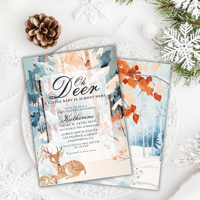 Oh Deer Winter Woodland Snowy Forest baby shower Invitation (Creator Uploaded)