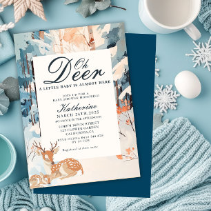 Oh Deer Winter Woodland Snowy Forest baby shower Invitation