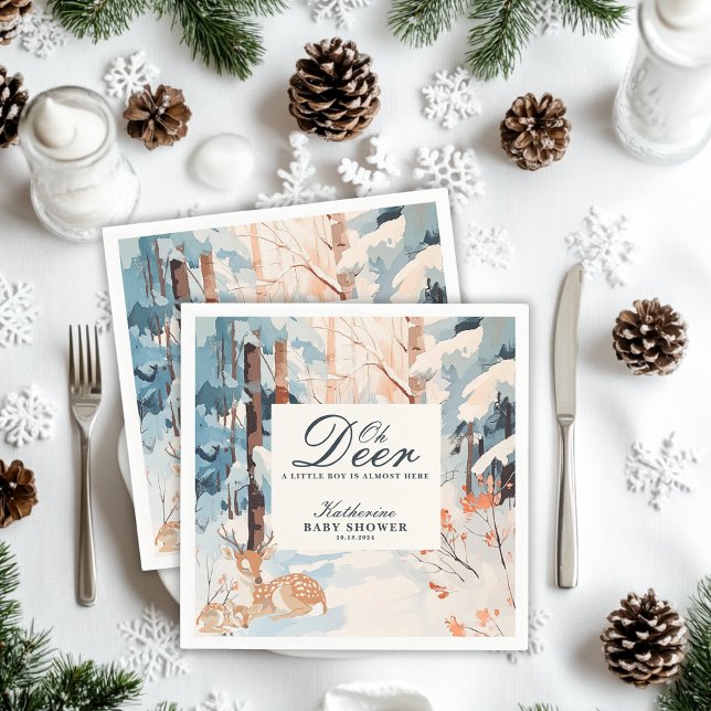 Oh Deer Winter Woodland Snowy Forest baby shower Napkin (Creator Uploaded)