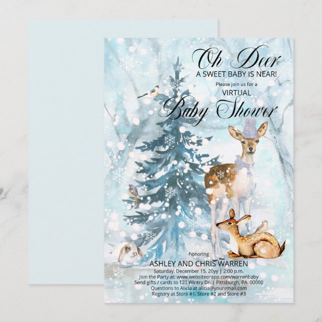 Oh Deer Woodland Animals Virtual Boy Baby Shower I Invitation (Front/Back)