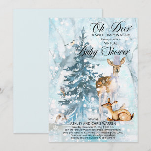 Oh Deer Woodland Animals Virtual Boy Baby Shower I Invitation