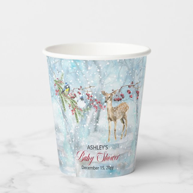 Oh Deer Woodland Animals Winter Boy Baby Shower Pa Paper Cups (Back)