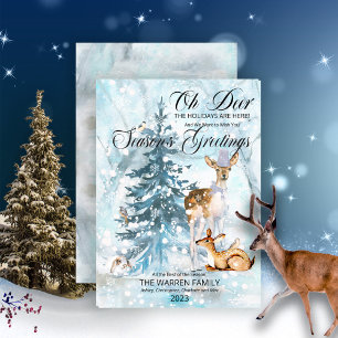Oh Deer Woodland Animals Winter Season's Greetings Holiday Card