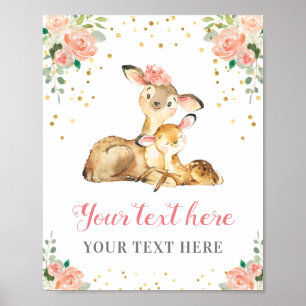 Oh Deer Woodland Baby Girl Shower Customized Peach Poster