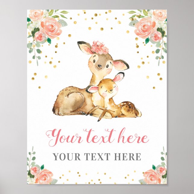 Oh Deer Woodland Baby Girl Shower Customized Peach Poster (Front)