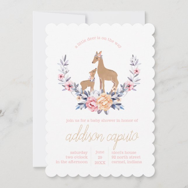 Oh Deer Woodland Baby Girl Shower Invitations (Front)