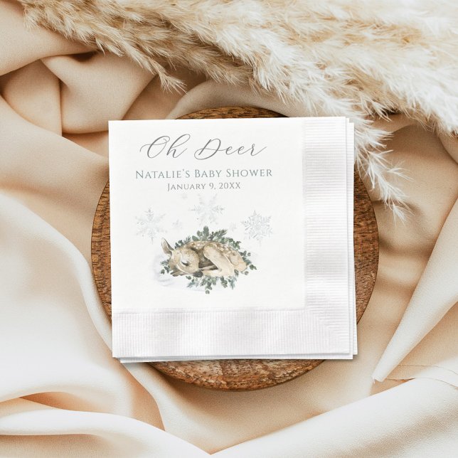 Oh Deer Woodland Blue Green Baby Shower Napkin (Creator Uploaded)