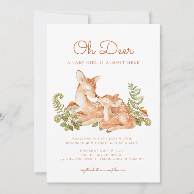 Oh Deer Woodland Forest Baby Shower  Invitation (Front)