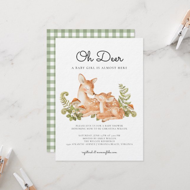 Oh Deer Woodland Forest Baby Shower  Invitation (Front/Back In Situ)
