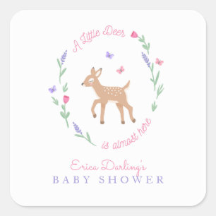 Oh Deer Woodland Theme Baby Shower  Square Sticker
