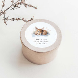 Oh Deer Woodland Winter Baby Shower Classic Round Sticker