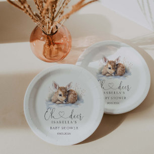 Oh Deer Woodland Winter Baby Shower Paper Plate
