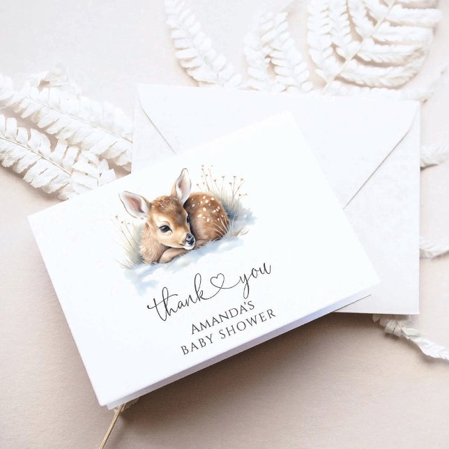 Oh Deer Woodland Winter Baby Shower  Thank You Card (Creator Uploaded)