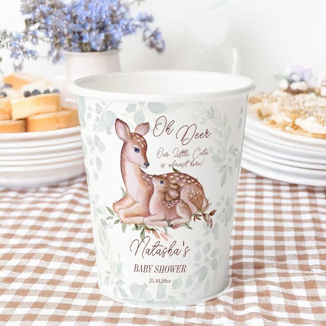 Oh deer woodlands baby shower  paper cups (Oh deer woodlands baby shower personalized paper cups cute mama deer and baby deer )