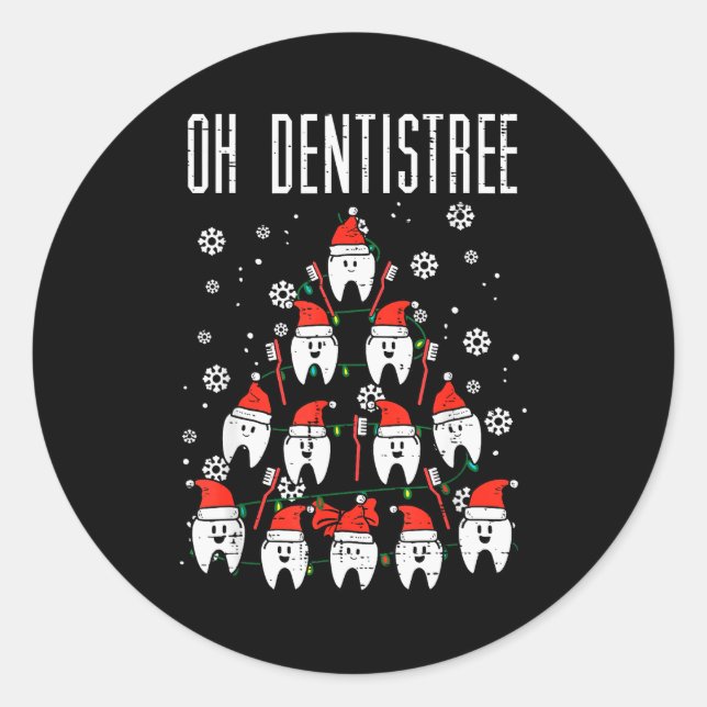Oh Dentistree Christmas Tree Teeth Dentistry Denta Classic Round Sticker (Front)