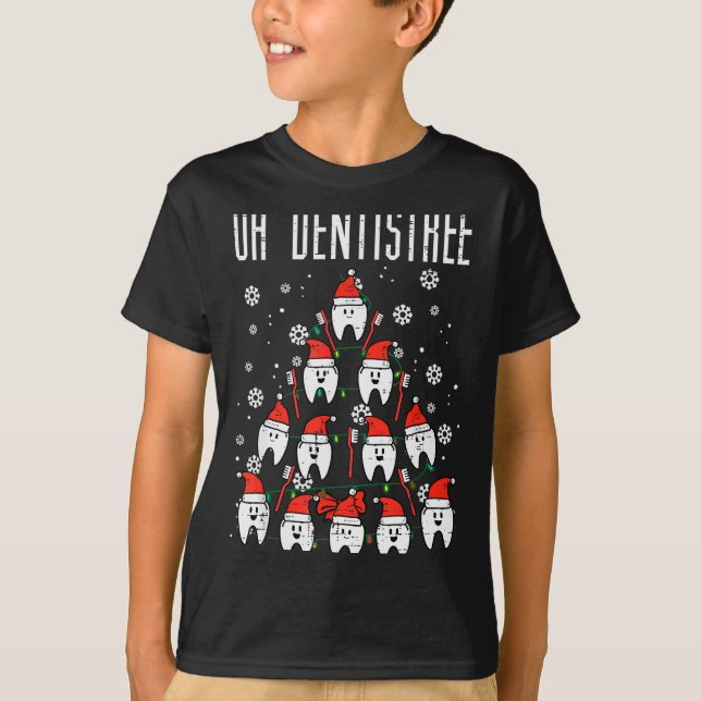 Oh Dentistree Christmas Tree Teeth Dentistry Denta T-Shirt (Front)