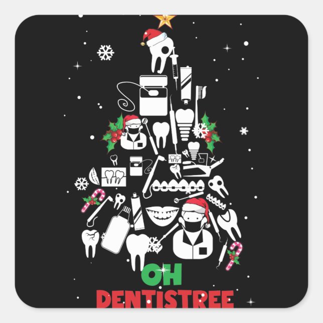 Oh Dentistree Dentist Dental Teeth Christmas Tree Square Sticker (Front)