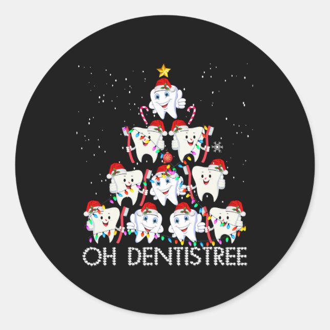 Oh Dentistree Fun Xmas Christmas Dentist Dental Is Classic Round Sticker (Front)