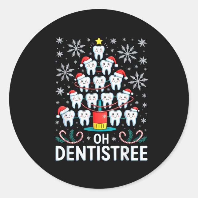 Oh Dentistree - Funny Christmas Tree Dental Hygien Classic Round Sticker (Front)